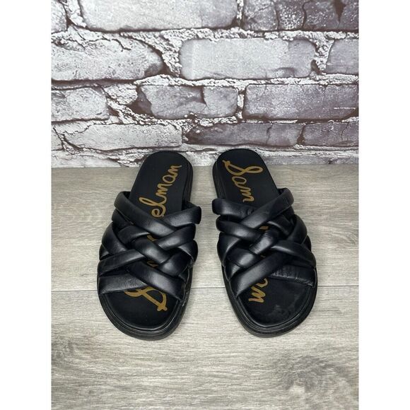 Sam Edelman Vaugn Black Leather Braid Casual Slides Sandals Women Sz 7M US/38EU - Picture 2 of 16